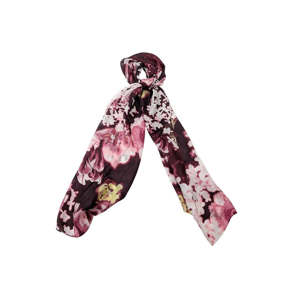 Vince Camuto Scarf Silk Burgundy Pink Floral Print Rectangular